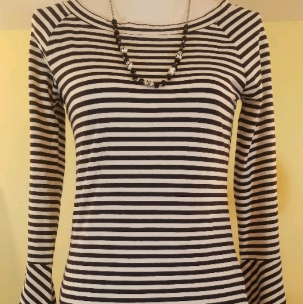 Talbot Black and White Striped Bell Sleeve Top XS